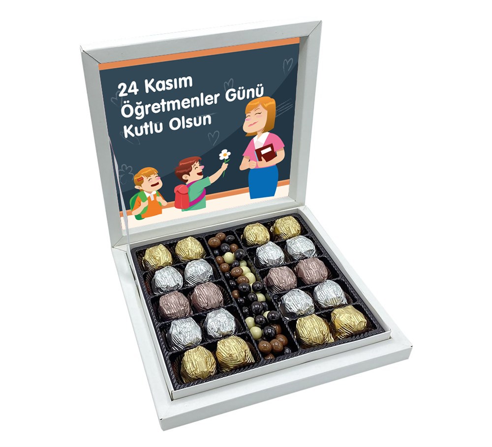 Özel Yazılı Hediyelik Öğretmenler Günü Yaldızlı Özel Çikolata Sunum Kutulu (Kadın)