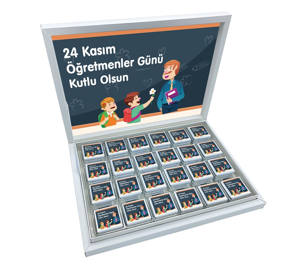 Özel Yazılı Hediyelik Öğretmenler Günü Madlen Çikolata Büyük Sunum Kutulu (72 Adet) (Erkek)