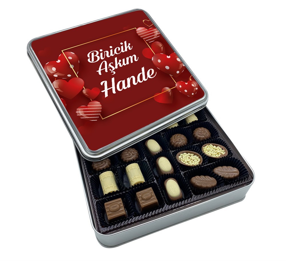 Sevgililer Günü Çikolatası Kırmızı Kalpli Metal Kutulu