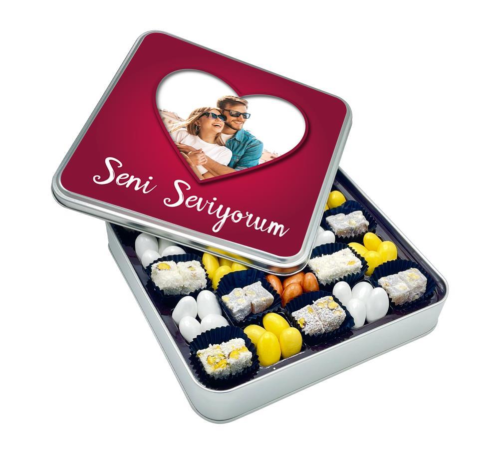 Sevgililer Günü Hediyesi Fotoğraflı Çifte Kavrulmuş Lokum + Draje