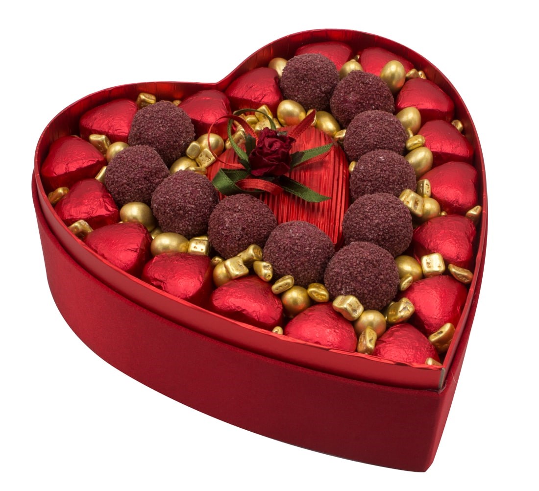 Sevgililer Günü Hediyelik Kalpli Kutu Çikolata ve Truf