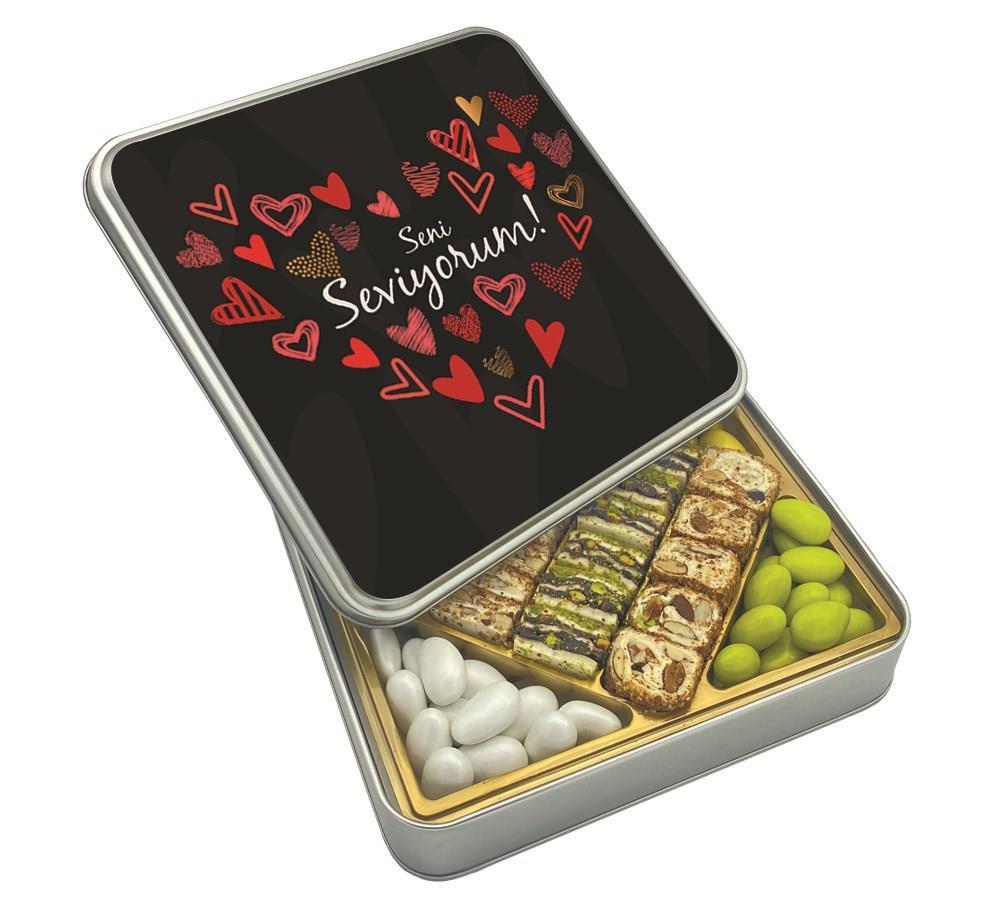 Sevgililer Günü Hediyesi Siyah Desenli Special Baklava Lokum & Draje