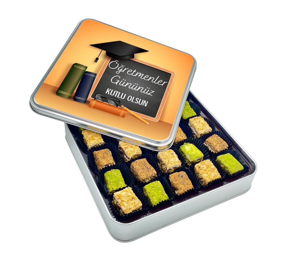 Tahta Desenli Öğretmenler Günü Hediyesi Baklava Lokum Kutusu