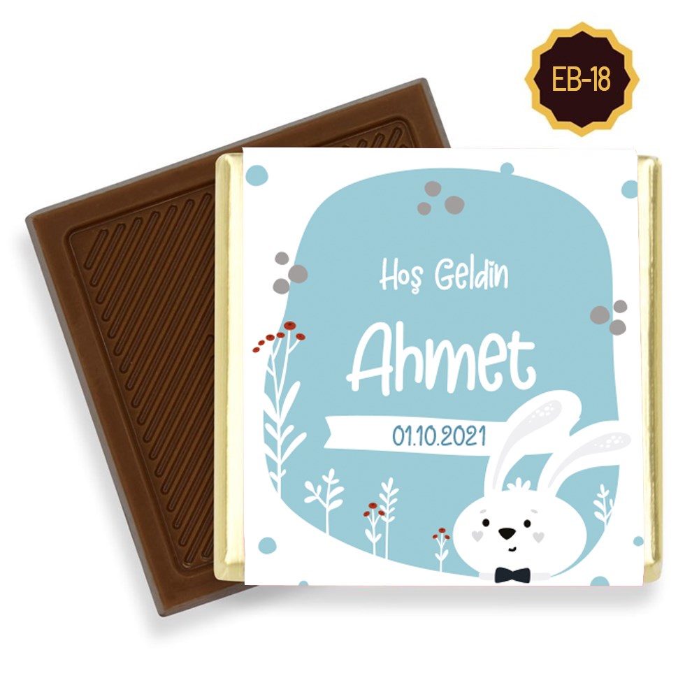 Tavşan Desenli Erkek Bebek Çikolatası (45 Adet)