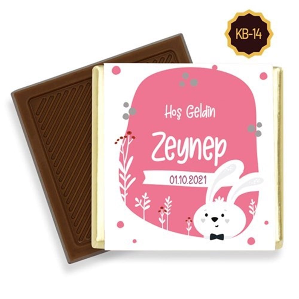 Tavşan Desenli Kız Bebek Çikolatası (45 Adet)