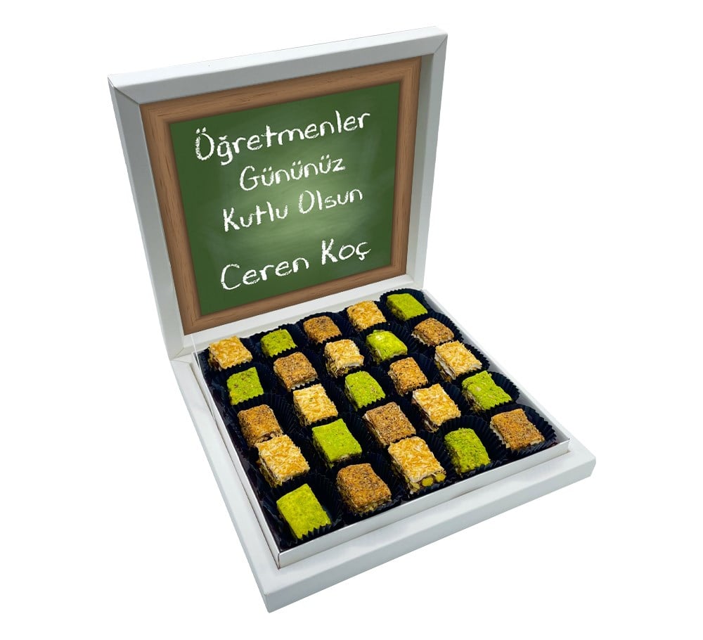 Tebeşir Desenli Öğretmenler Günü Hediyesi Baklava Lokum Sunum Kutulu