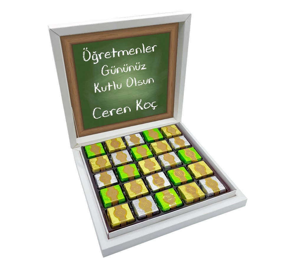 Tebeşir Desenli Öğretmenler Günü Hediyesi Premium Çikolata Sunum Kutulu