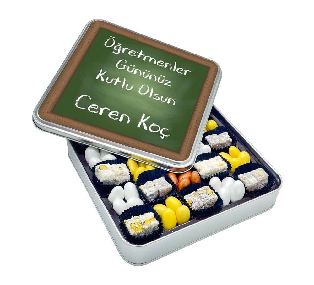 Tebeşir Desenli Öğretmenler Günü Hediyesi Çifte Kavrulmuş Lokum + Draje