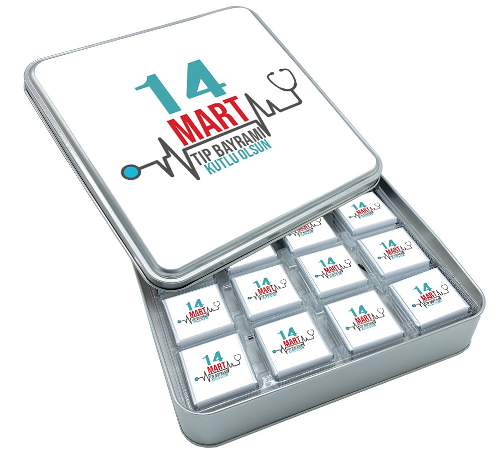 Tıp Bayramı Hediyesi Madlen Çikolata Metal Kutu (48 Adet)