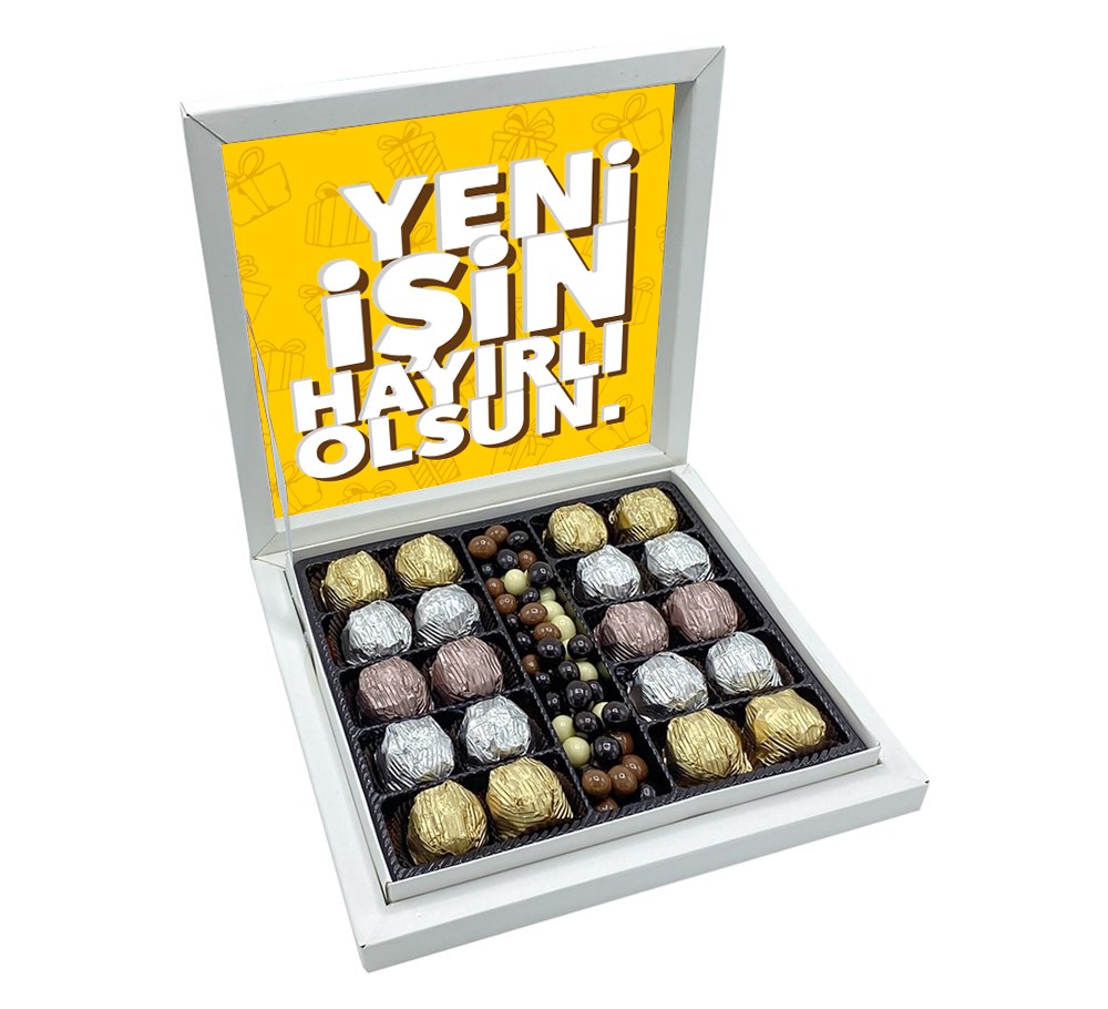 Yeni İş Tasarımlı Sunum Kutulu Yaldızlı Çikolata & Draje