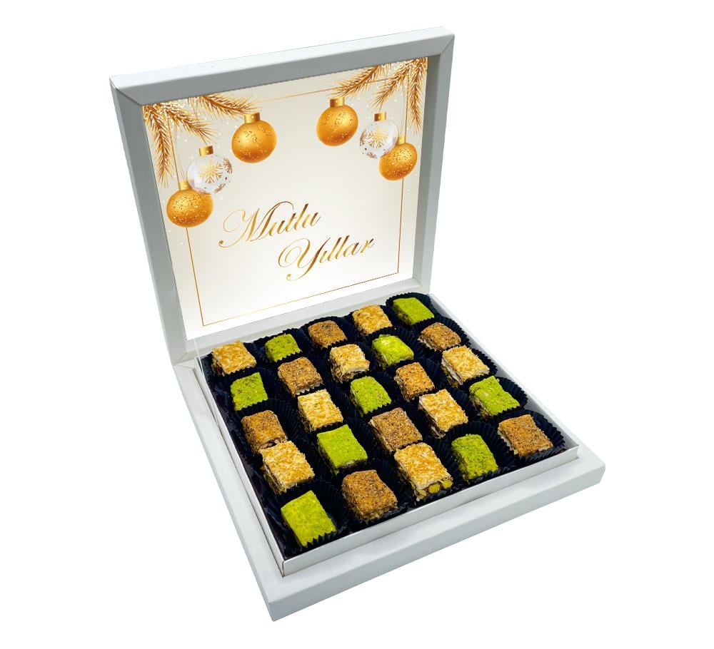 Yılbaşı Hediyeleri Altın Desenli  Baklava Lokum Sunum Kutulu