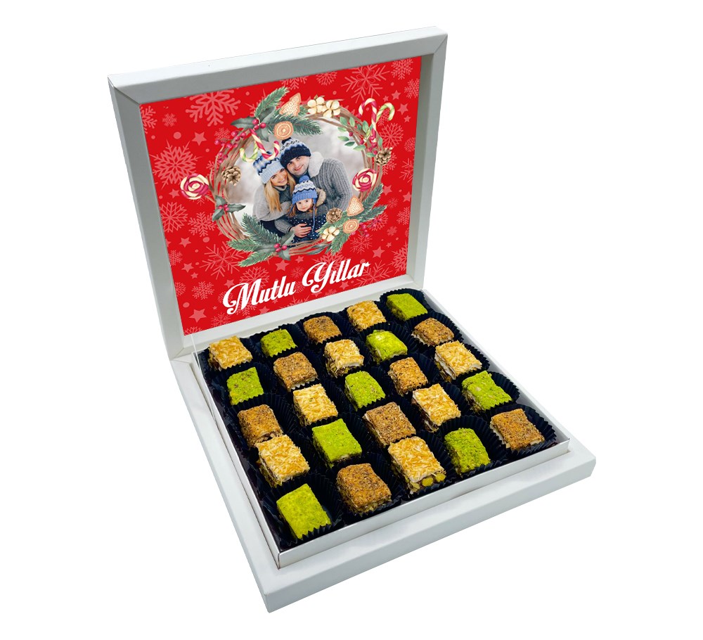 Yılbaşı Hediyeleri Fotoğraflı Baklava Lokum Sunum Kutulu