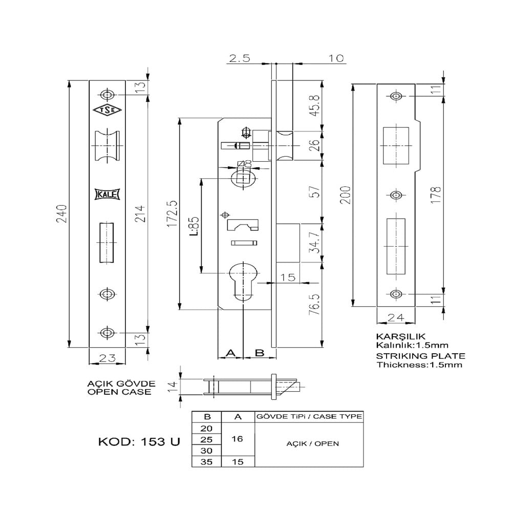 153 U 25 mm Dilli Kilit Barelli - Kale