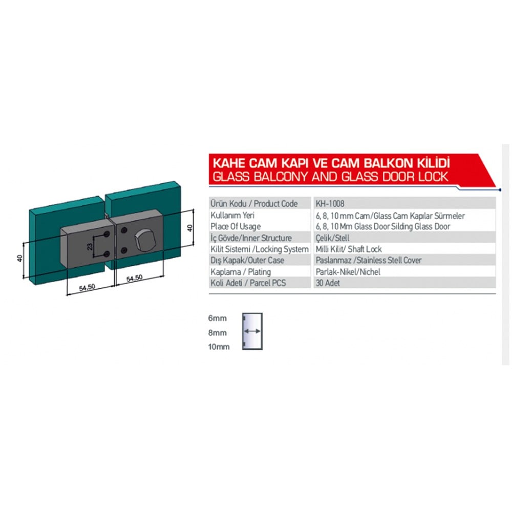 Cam Kapı Kilidi Kahe Tekli - Mandallı 1008
