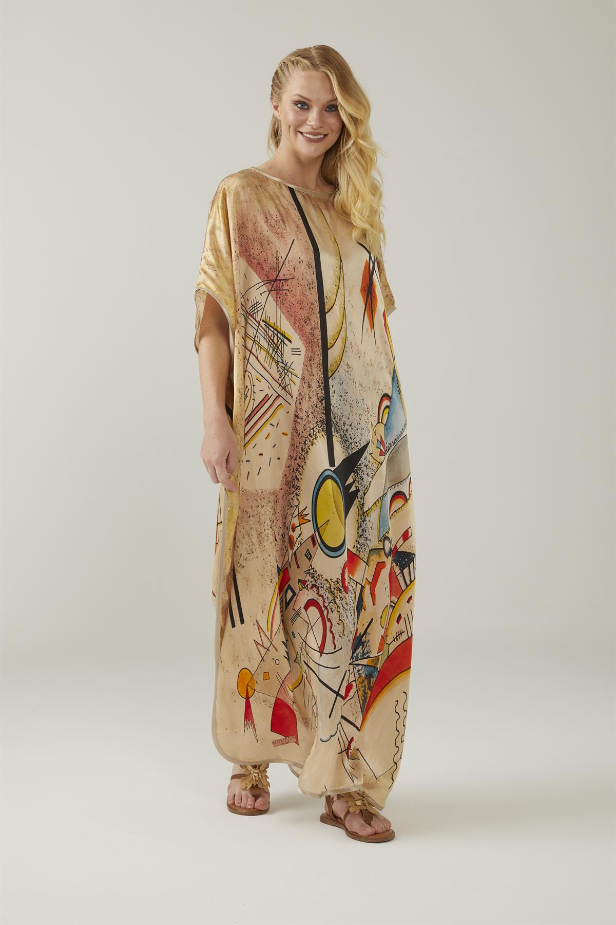 Kandinsky Busting Aquarelle Desenli İpek Elbise