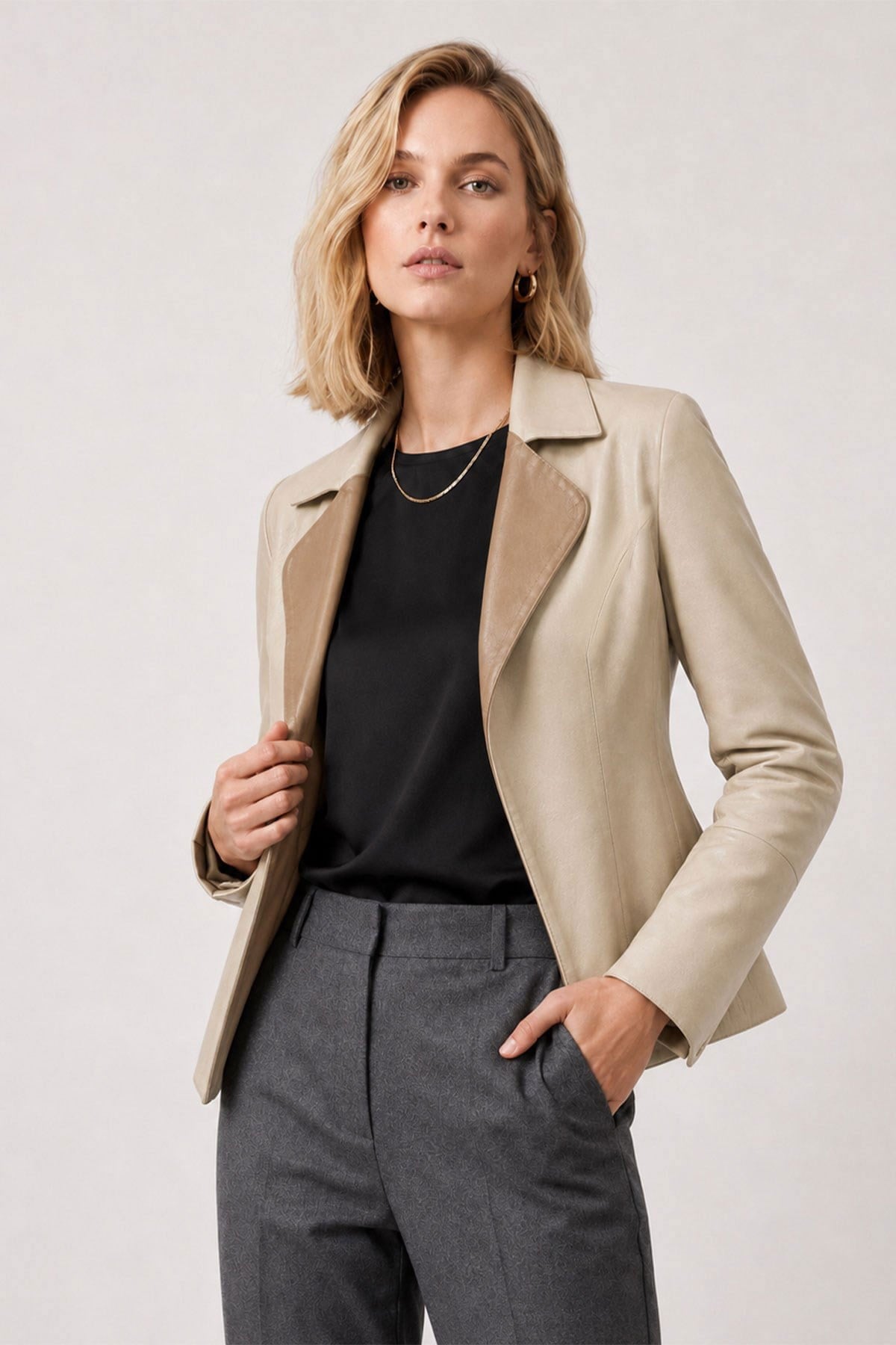 Liora Kadın Çift Taraflı Hakiki Deri Blazer Ceket