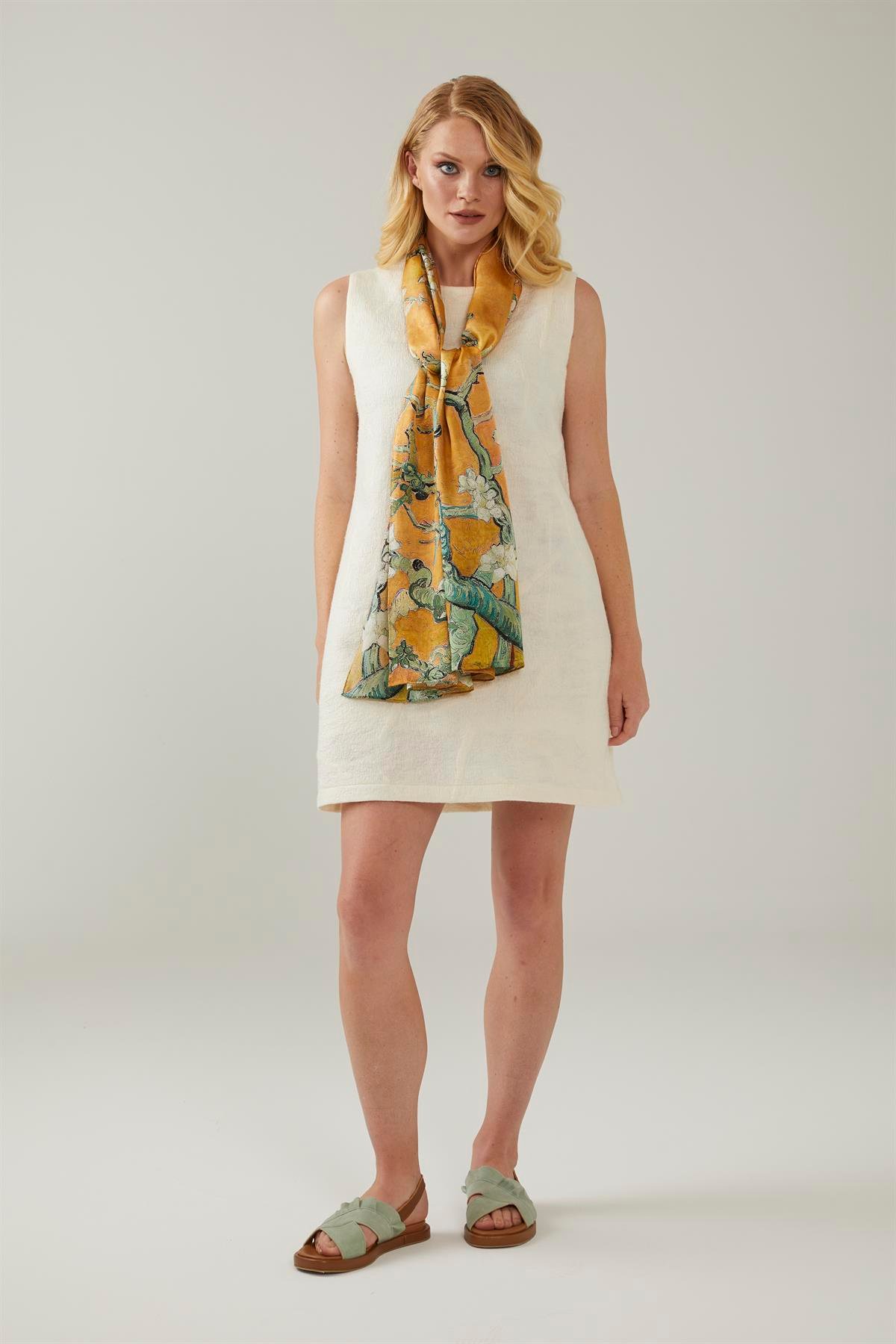 Sarı Van Gogh Almond Blossoms 50x170 Ipek Fular Eşarp