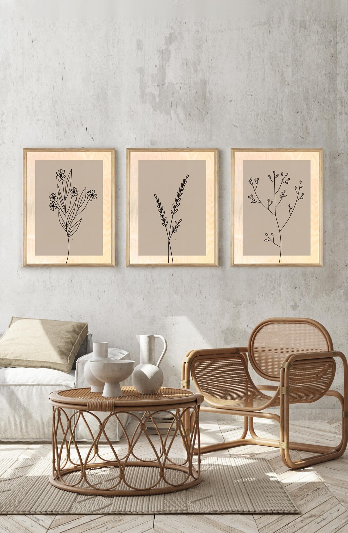 TRIPLE ART 3 CICEK Ahşap Tablo