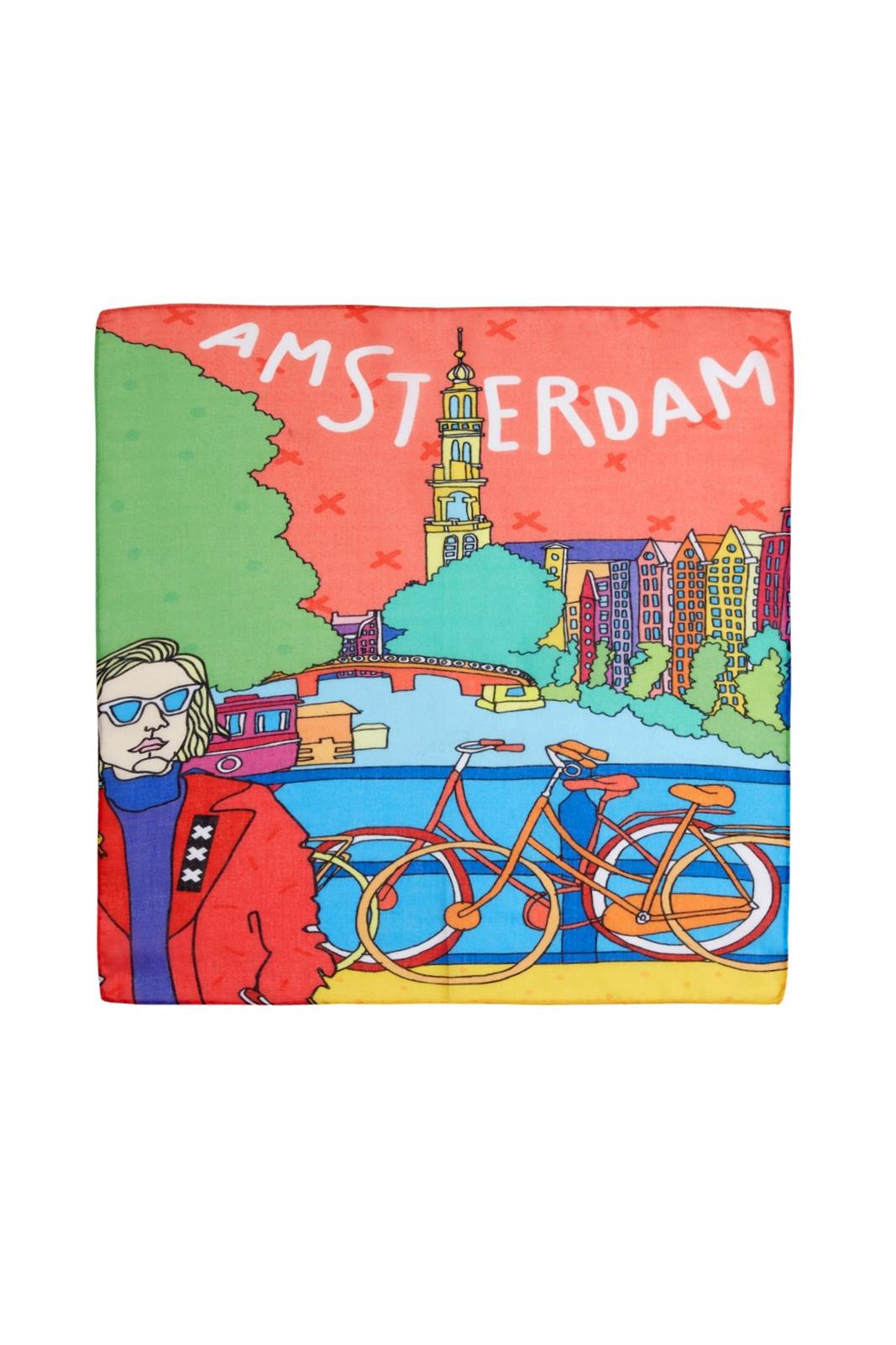 İkigai City Serisi Amsterdam Özel Tasarım El Çizim Renkli Çok Fonksiyonlu Renkli Kare 45X45 Bandana