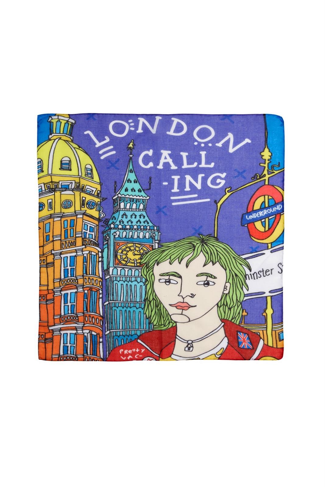 İkigai City Serisi Londra Özel Tasarım El Çizim Renkli Çok Fonksiyonlu Renkli Kare 45X45 Bandana
