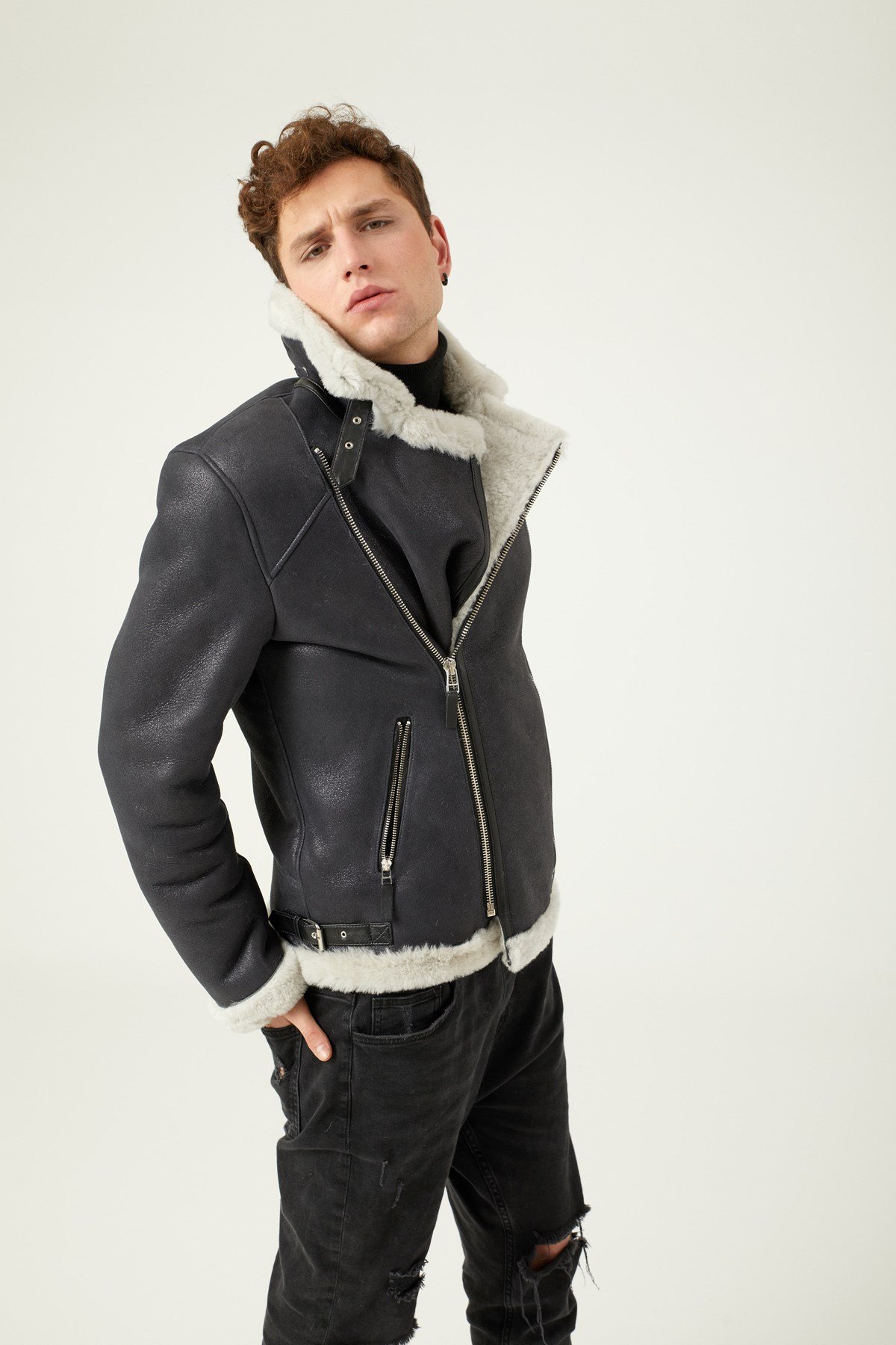 Black Herman MenS Fur Coat