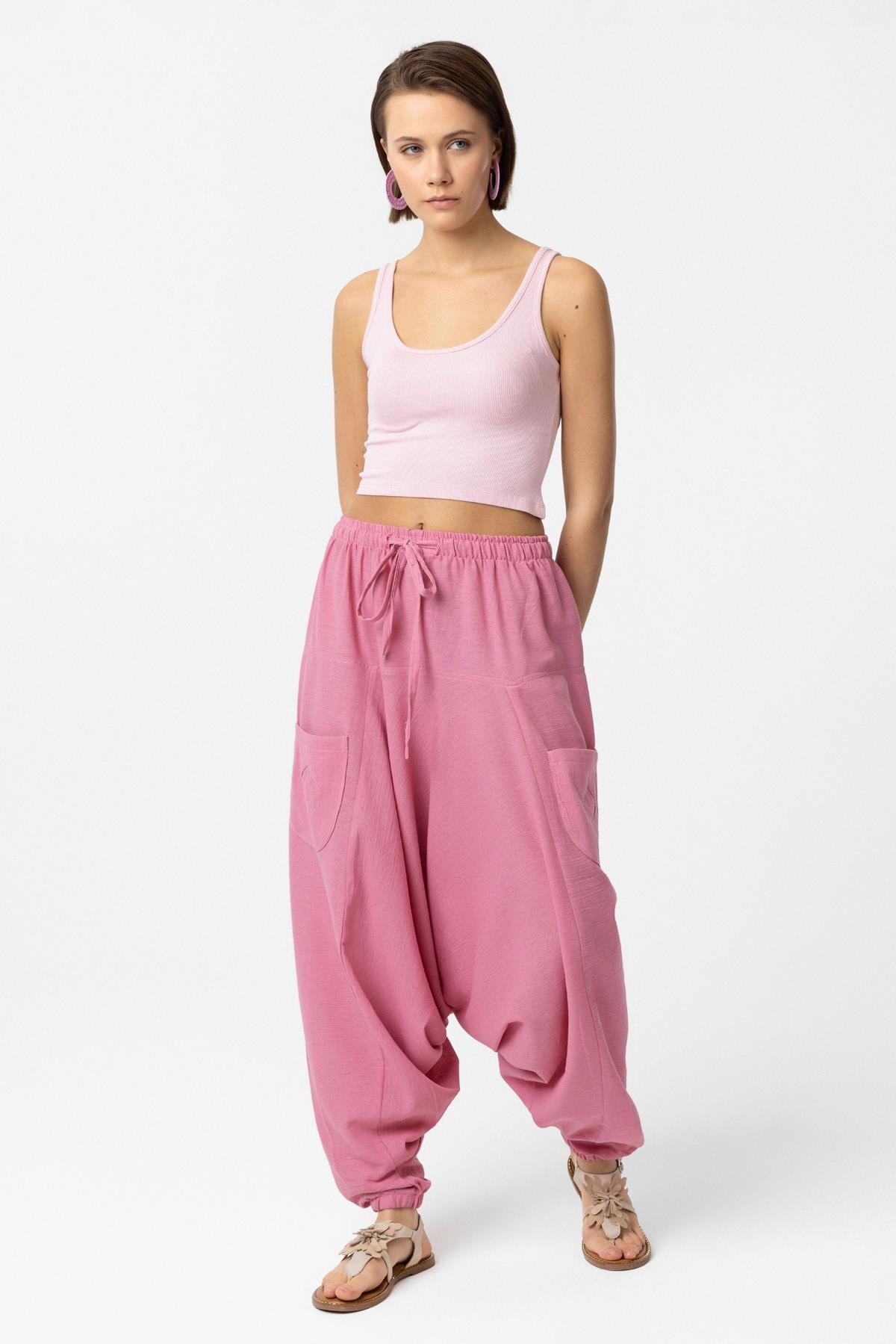 Açık Pembe Rahat Kesim Cepli Şalvar Pantolon