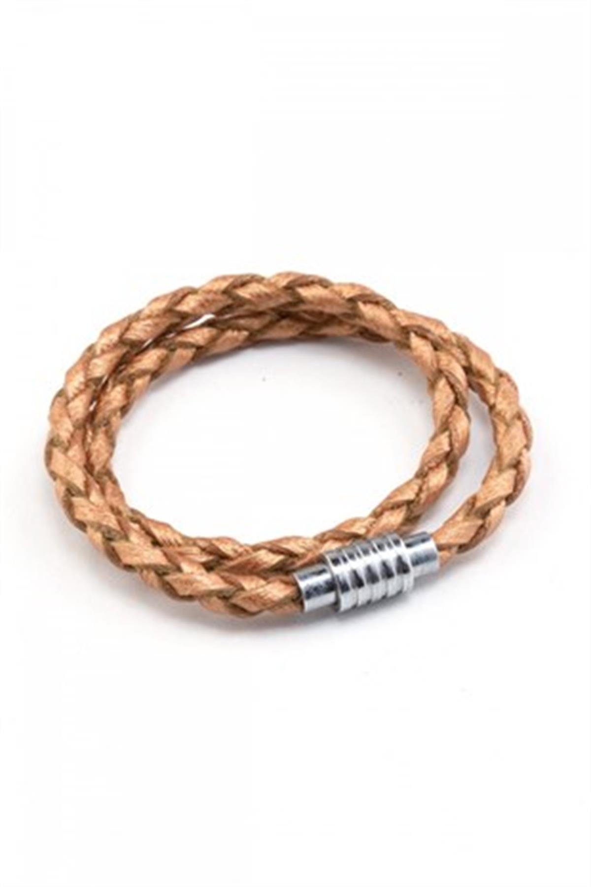 Beige Brown Knitted Leather Bracelet