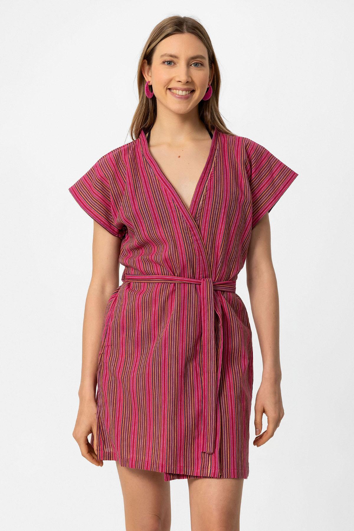 Bordo Şile Bezi Belden Bağlamalı Kimono