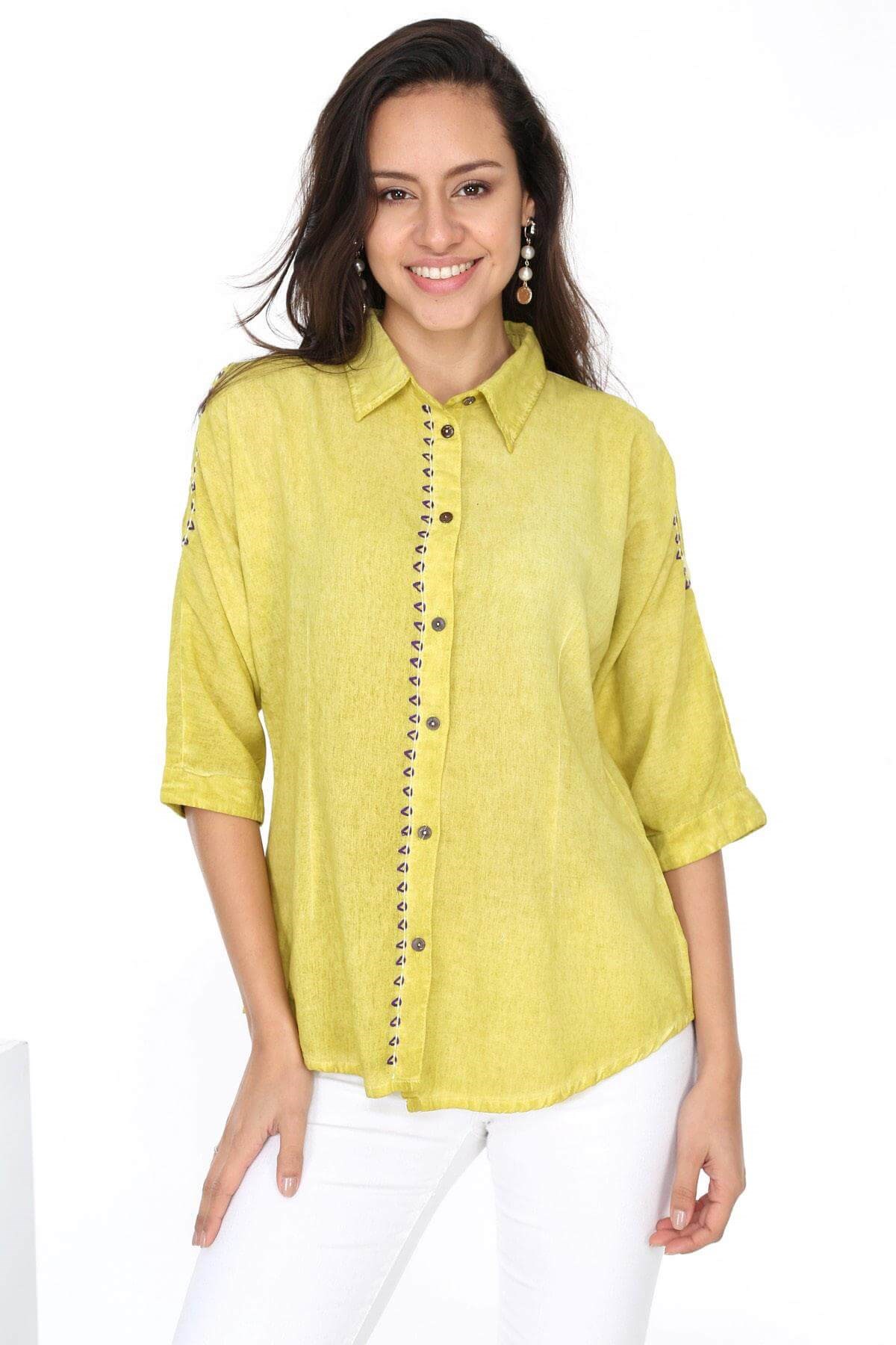 BULDAN BEZİ & ŞİLE BEZİ SARI BLUZ DB-257