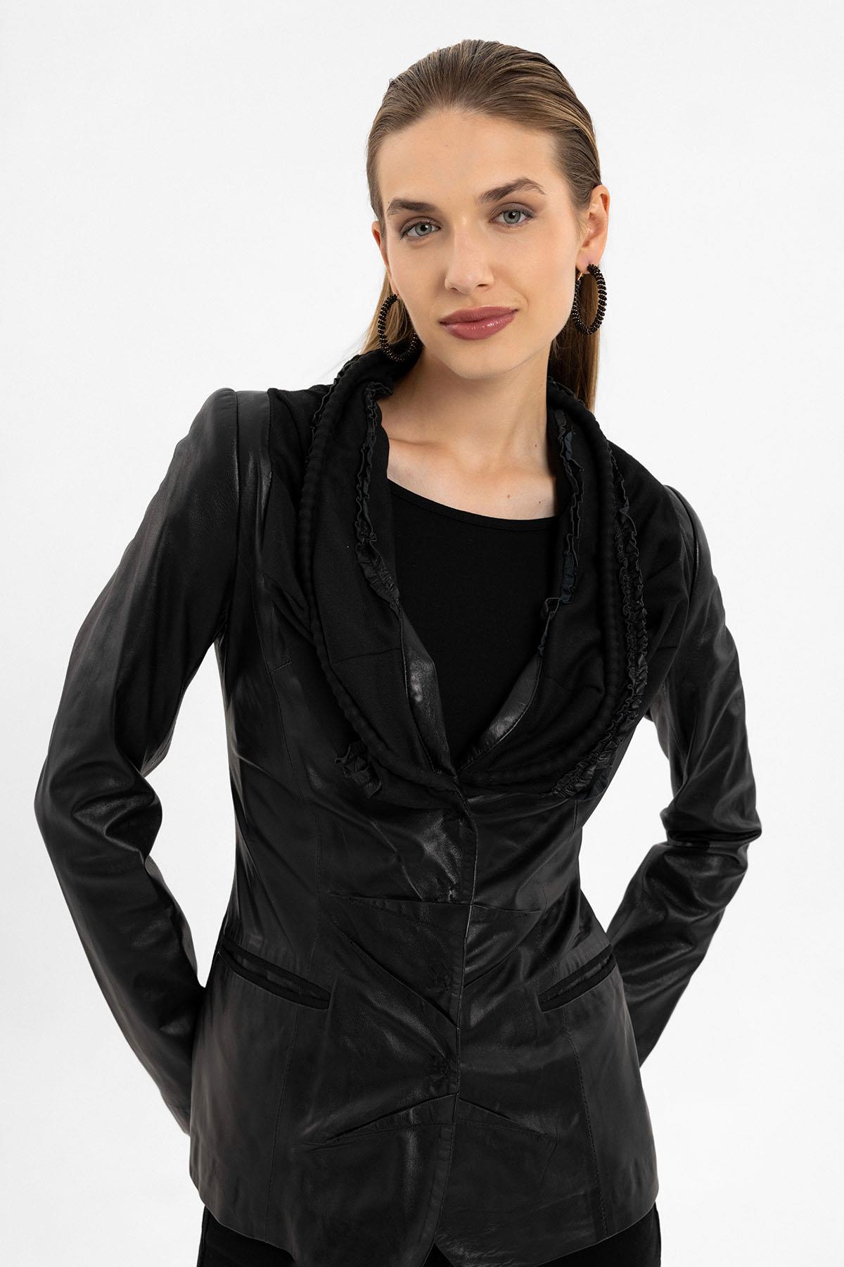 Camela Black Womens Genuine Leather Jacket