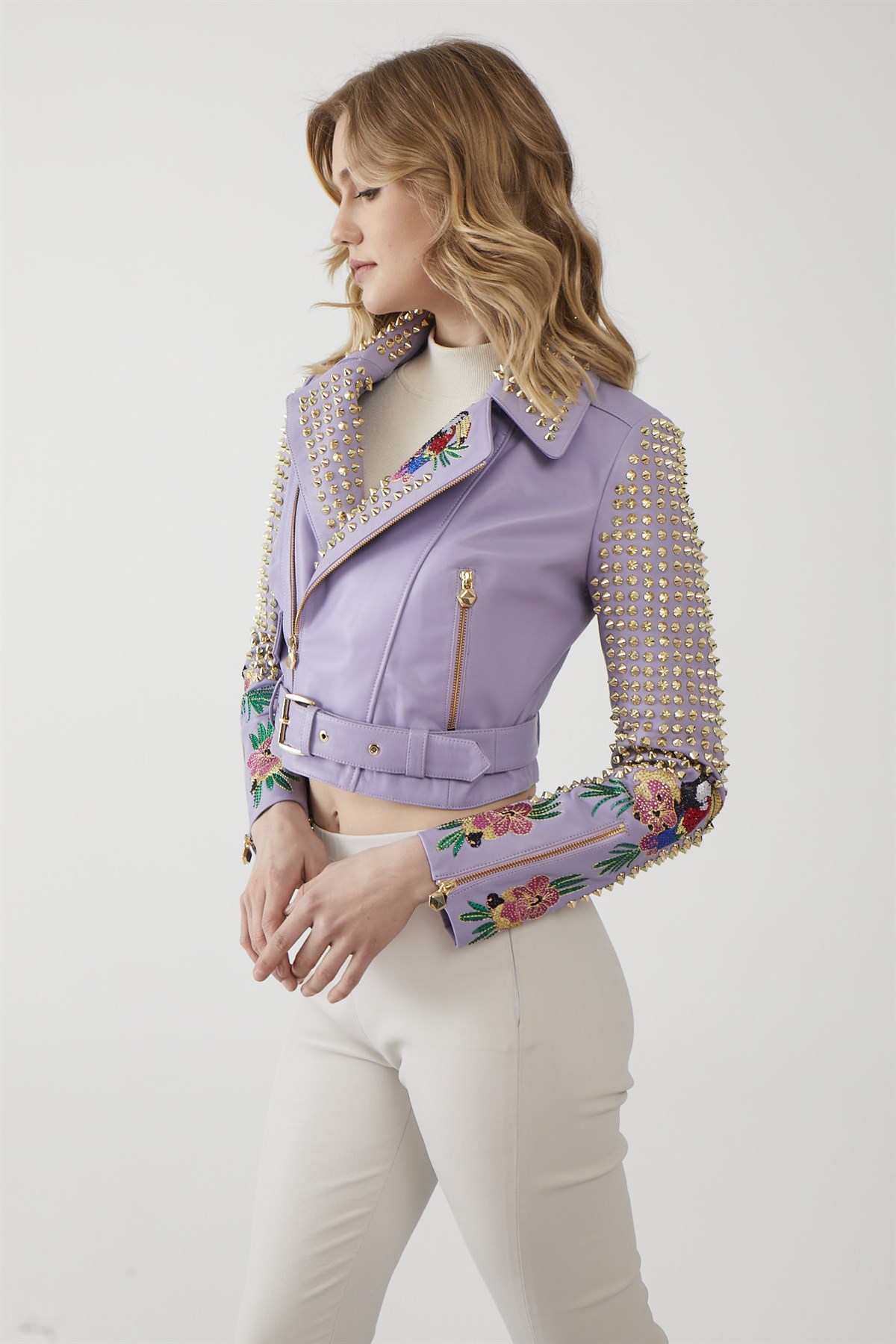Shiny Lila Kadın Deri Ceket | Gerçek Deri Gerçek Moda | Deriderim