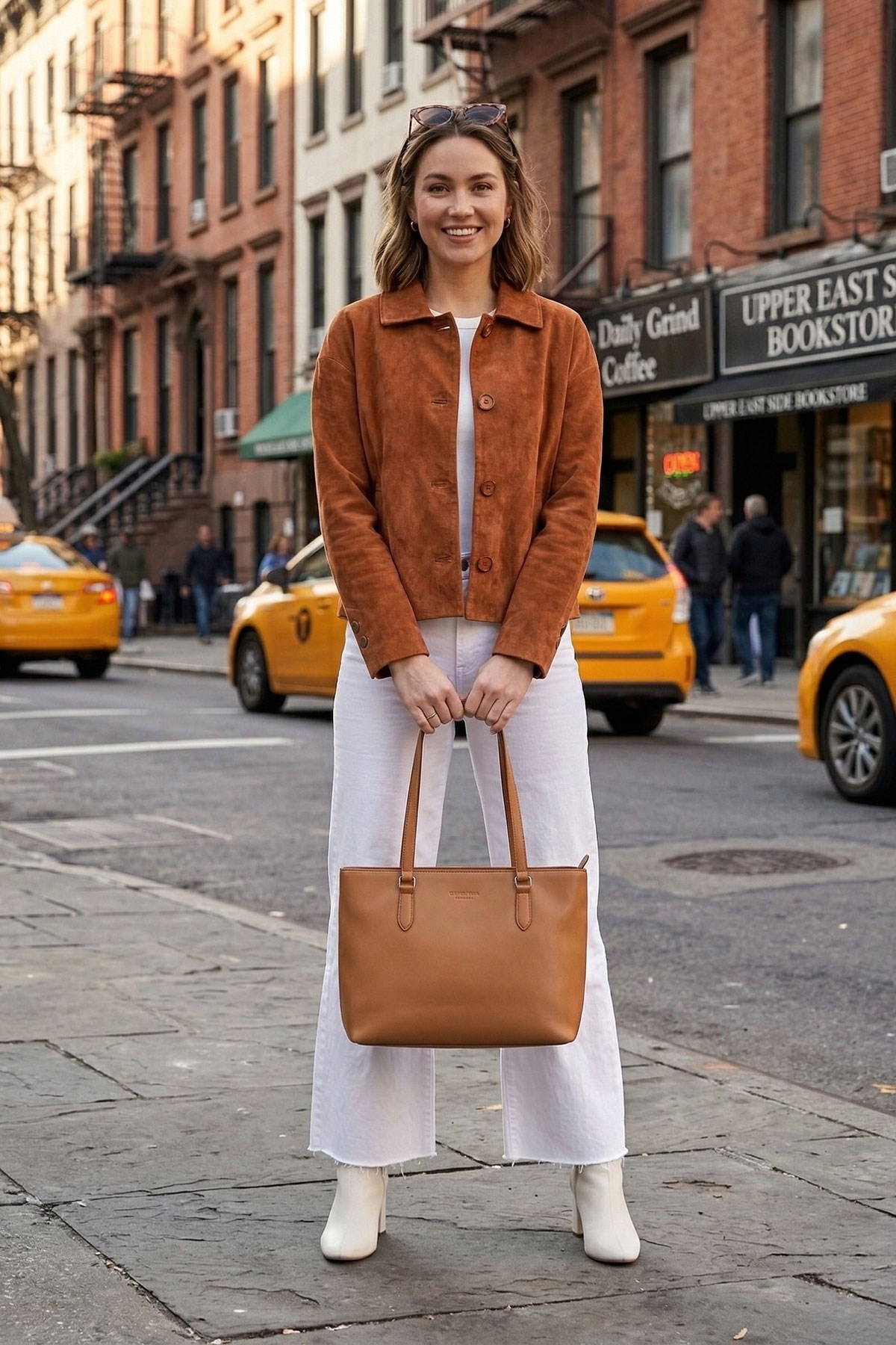 Tan Suede Women's Genuine Leather Classic Collar Button-Up Jacket