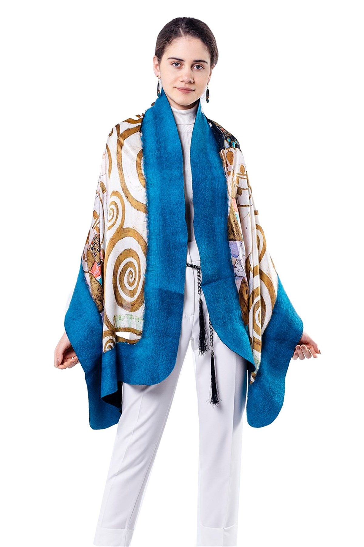 Gustav Klimt Expactation Kadın İpek Keçe Şal