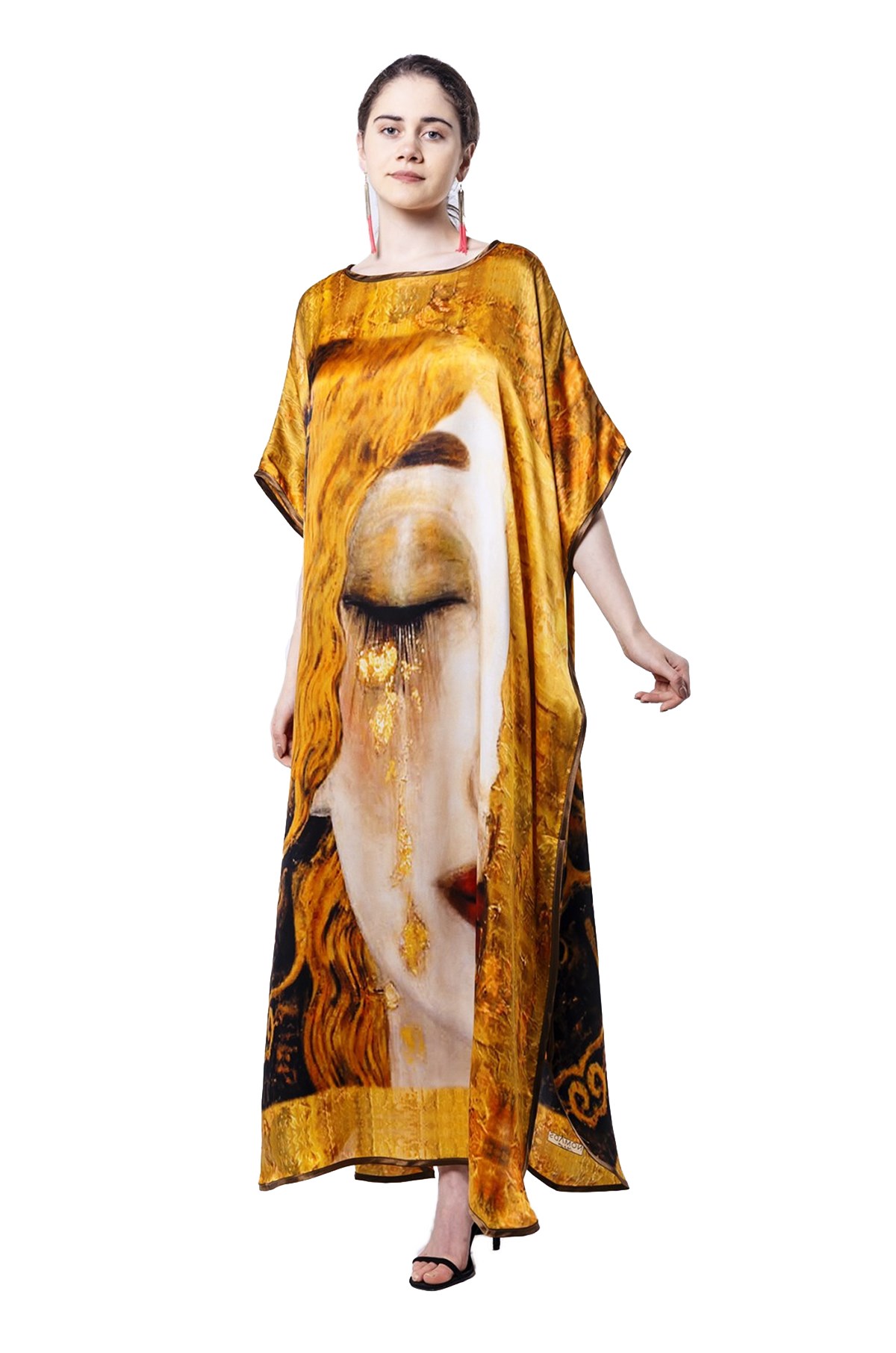 Gustav Klimt Freyas Tears Desenli İpek Elbise 