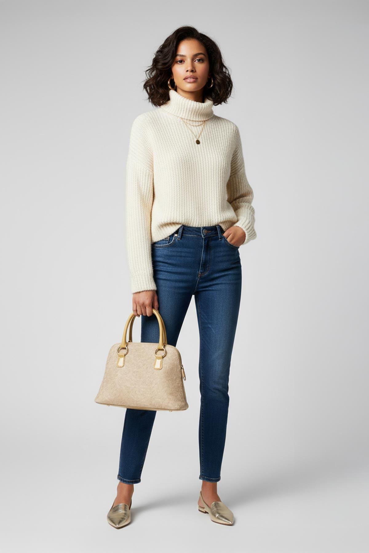 Hakiki Deri Bej Çanta