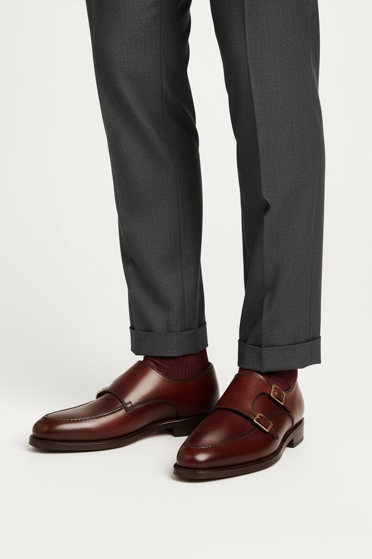 Hakiki Deri Çift Tokalı Klasik Erkek Ayakkabı 