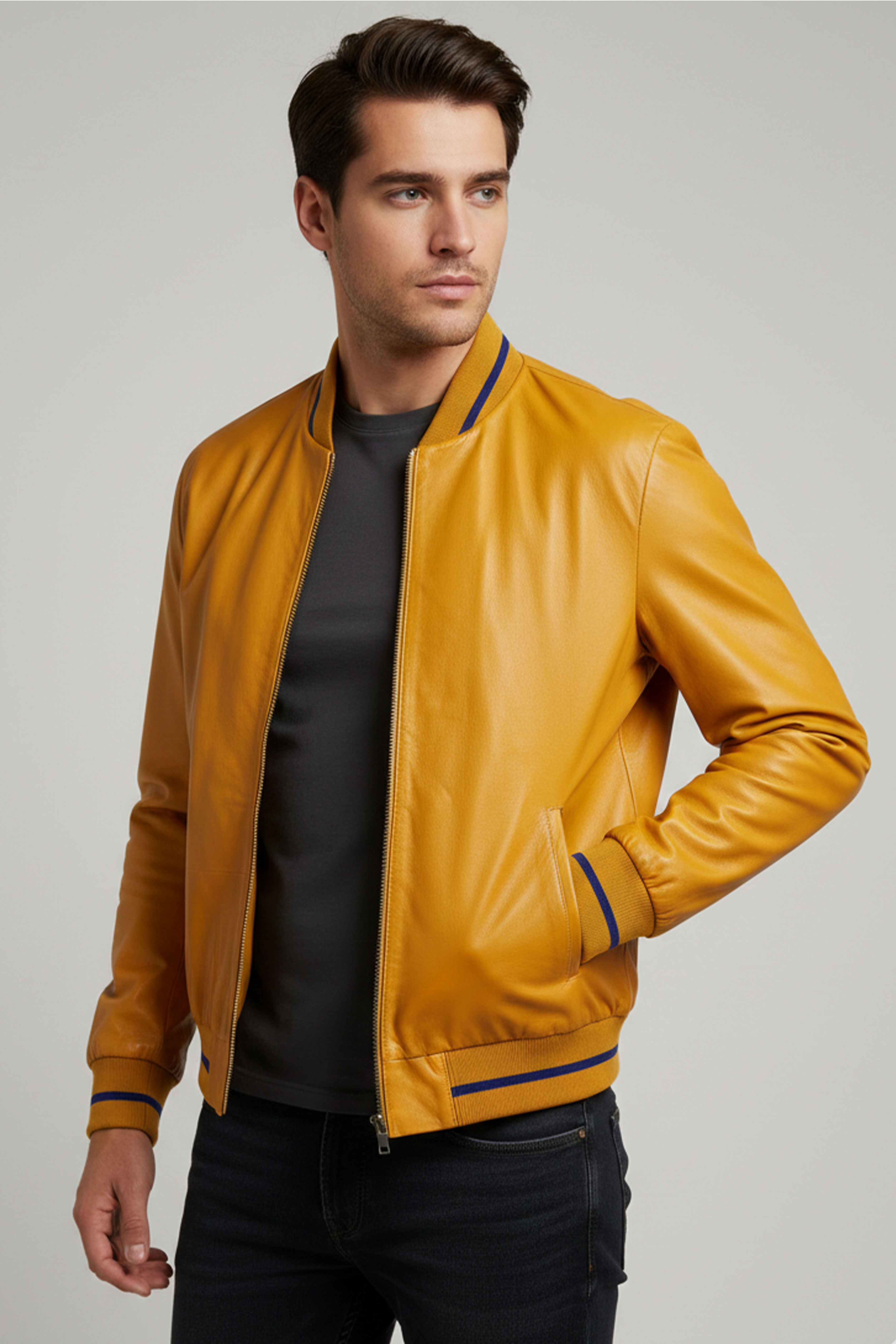 Hakiki Deri Sarı Bomber Ceket