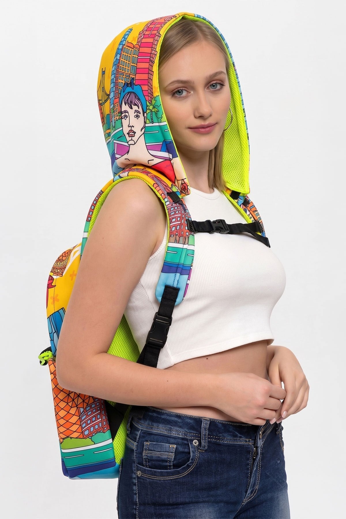 Ikigai City Series Back to School Doha Patterned Detachable Hooded Lightweight Notebook Pocket Backpack