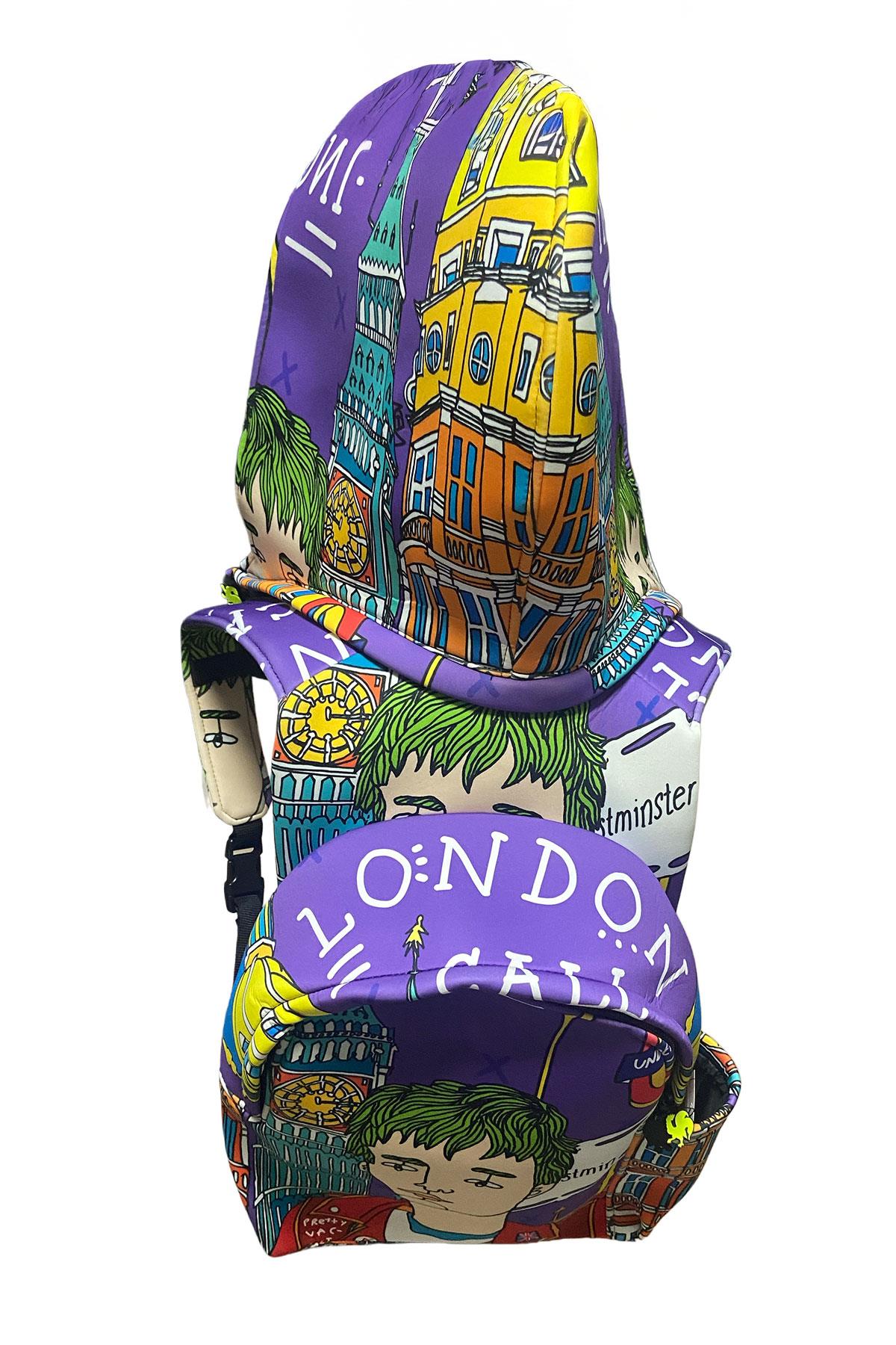 İkigai City Serisi Okula Dönüş London Desenli Çıkabilir Kapüşonlu Hafif Notebook Cepli Sırt Çantası