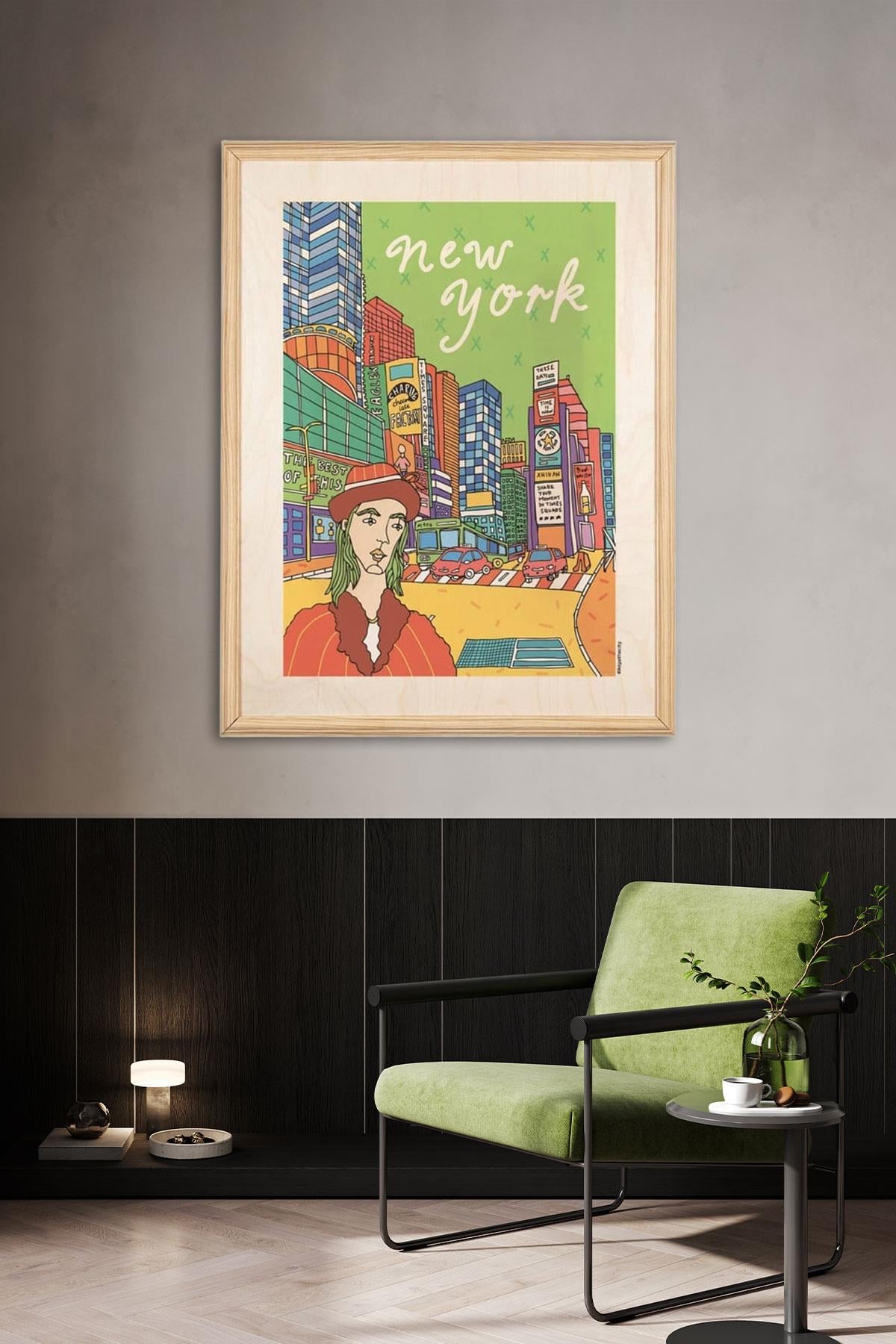 İkigai New York Kadın Ahşap Tablo