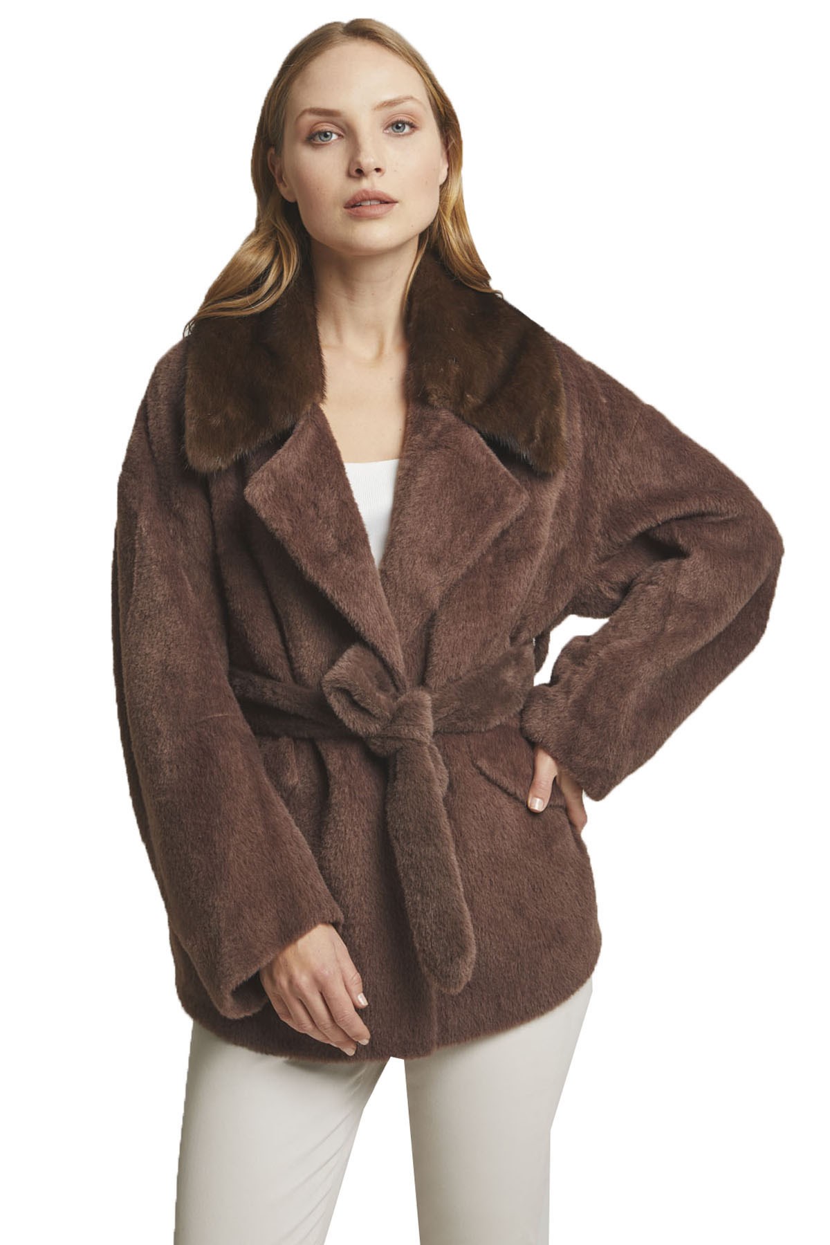 Kahve Mabel Kadın Kürk Kaban