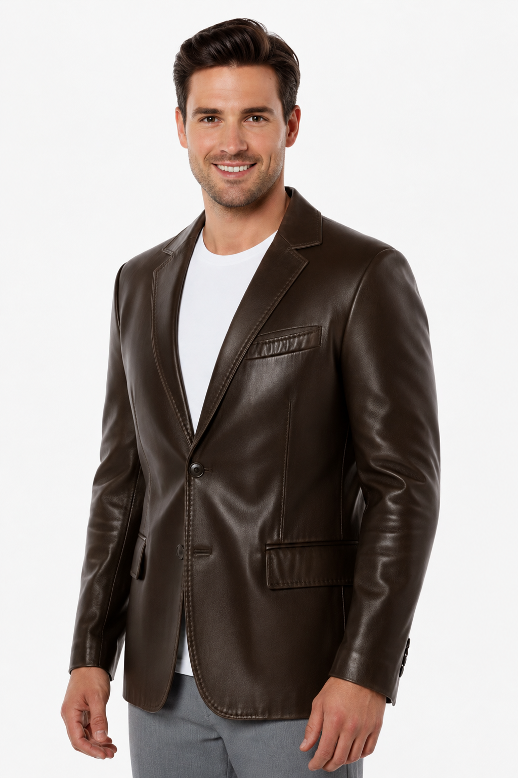 Kahverengi Lou Erkek Hakiki Deri Blazer Ceket