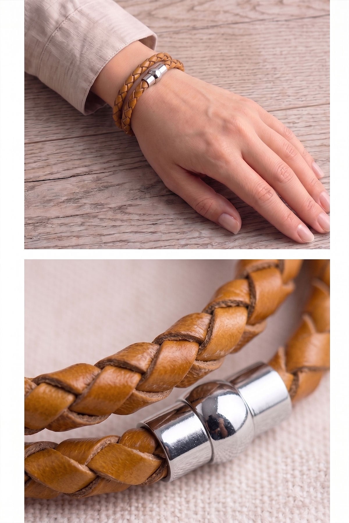 Caramel Knitted Leather Bracelet