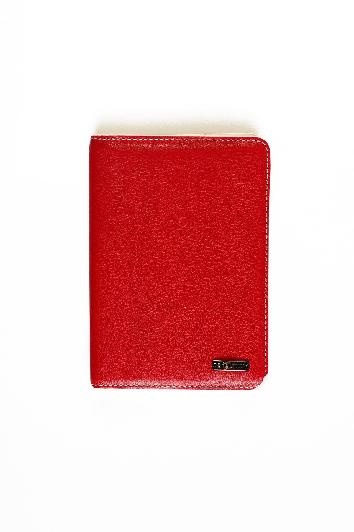Red and White Stitched Leather Passport Holder