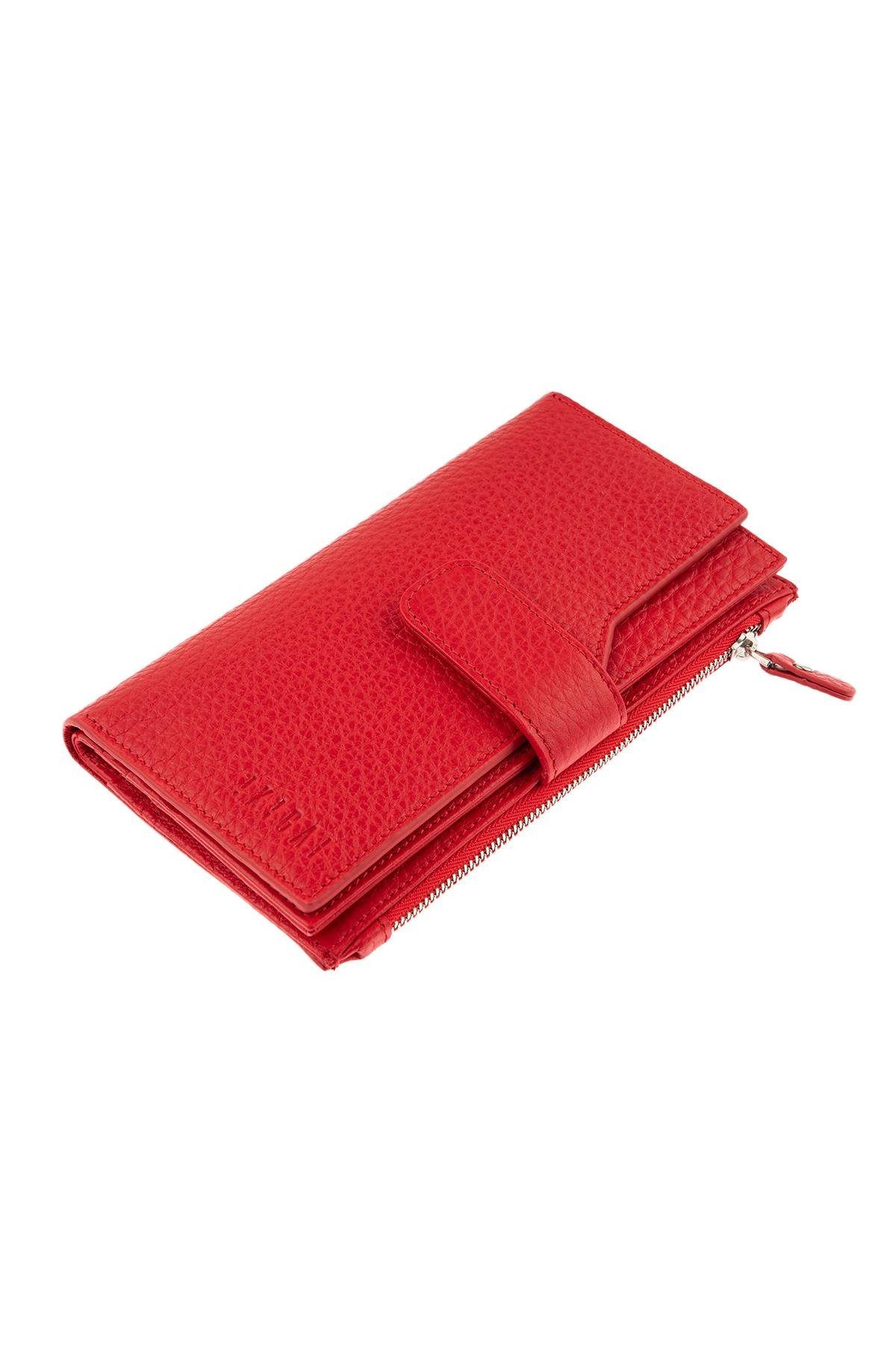 Red Zipper Detailed WomenS Leather Wallet