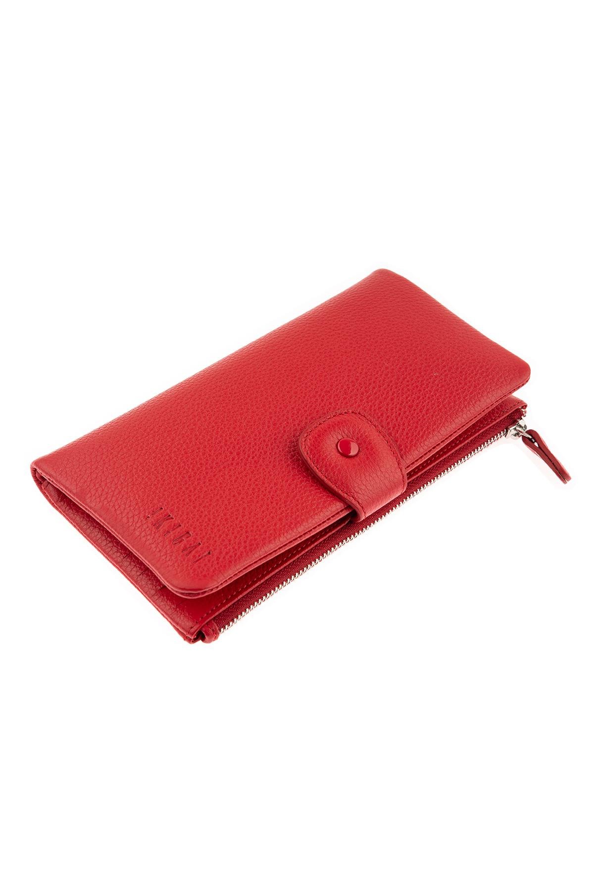 Red Back Zipper Women's Leather Wallet