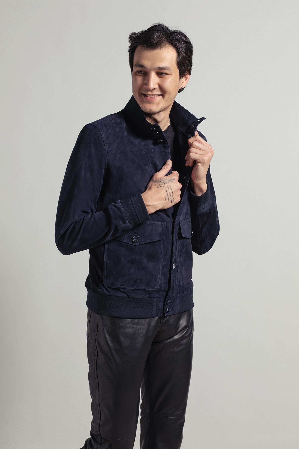 Navy Blue Knox Men's Suede Coat