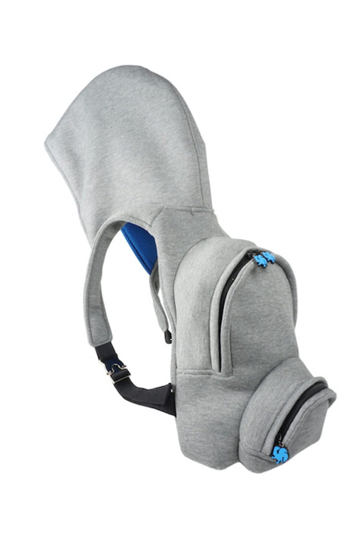 Morikukko Basic Gri Mavi Kapüşonlu Küçük Sırt Çantası