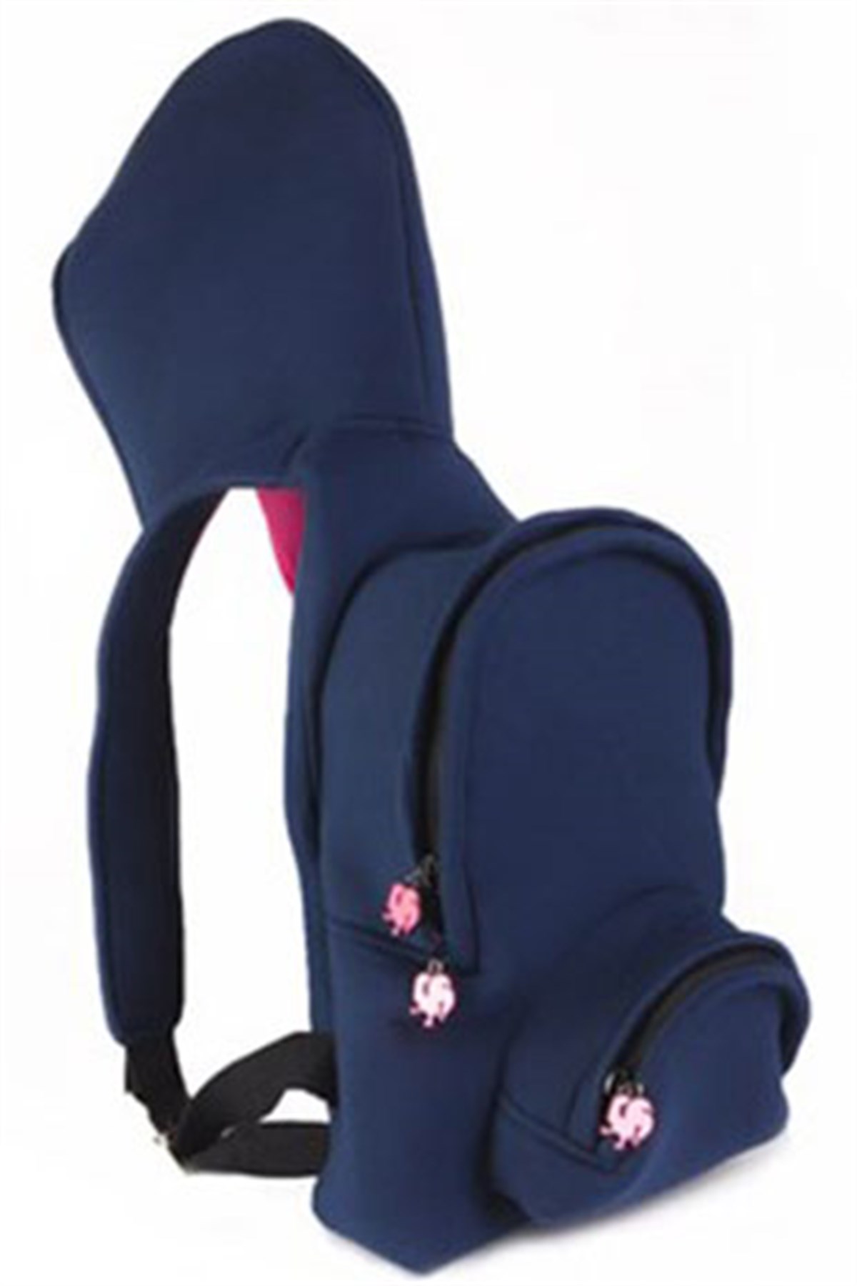 Morikukko Basic Lacivert Fuşya Kapüşonlu Küçük Sırt Çantası