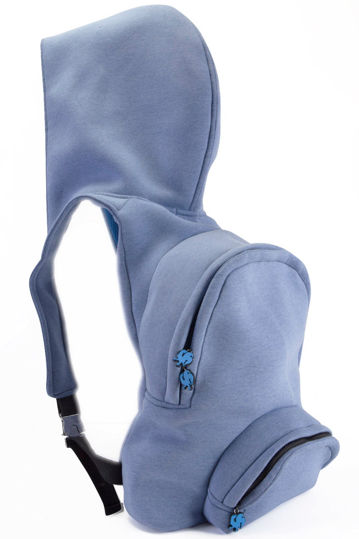 BLUE BLUE LARGE ZIPPEREDWITHOUT ZIPPER HOODED BACKPACK